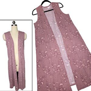 LuLaRoe Joy Vest Small Pink Floral Micro Polka Dot Longline Duster Lightweight